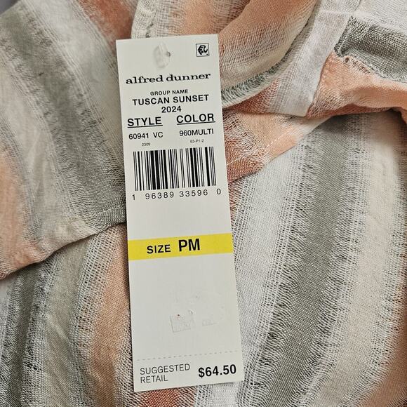 Alfred Dunner Blouse Button Up Shirt Size PM Green Orange Cream Striped NWT - Picture 11 of 11